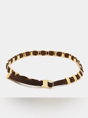 Salvatore Ferragamo Gold and Brown Woven Link Belt